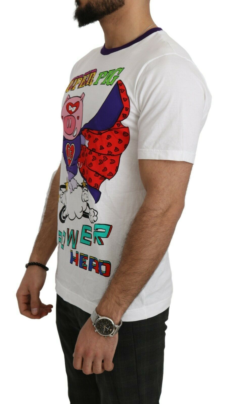 Camiseta Dolce & Gabbana de algodón blanco con diseño de cerdo Super Power