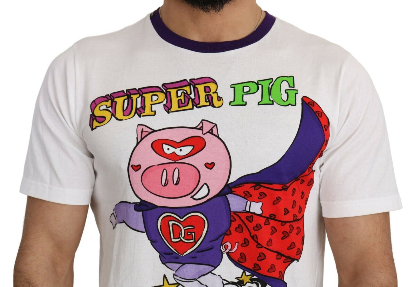 Camiseta Dolce & Gabbana de algodón blanco con diseño de cerdo Super Power