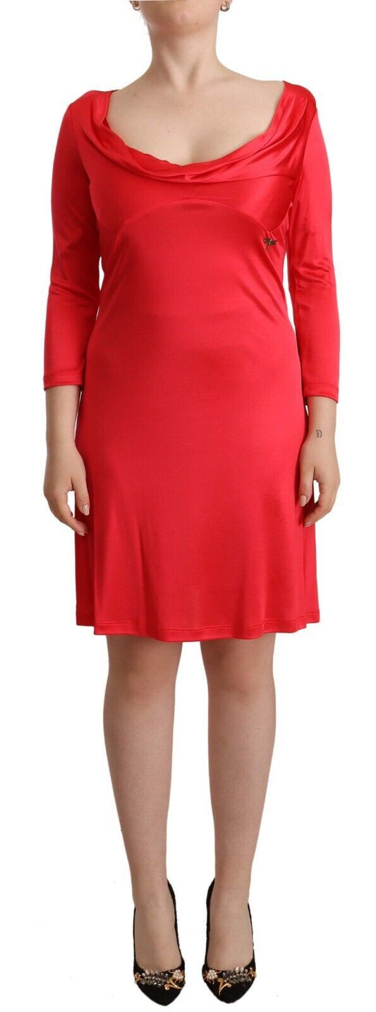Vestido de tubo John Galliano rojo de viscosa con manga tres cuartos y escote redondo pronunciado