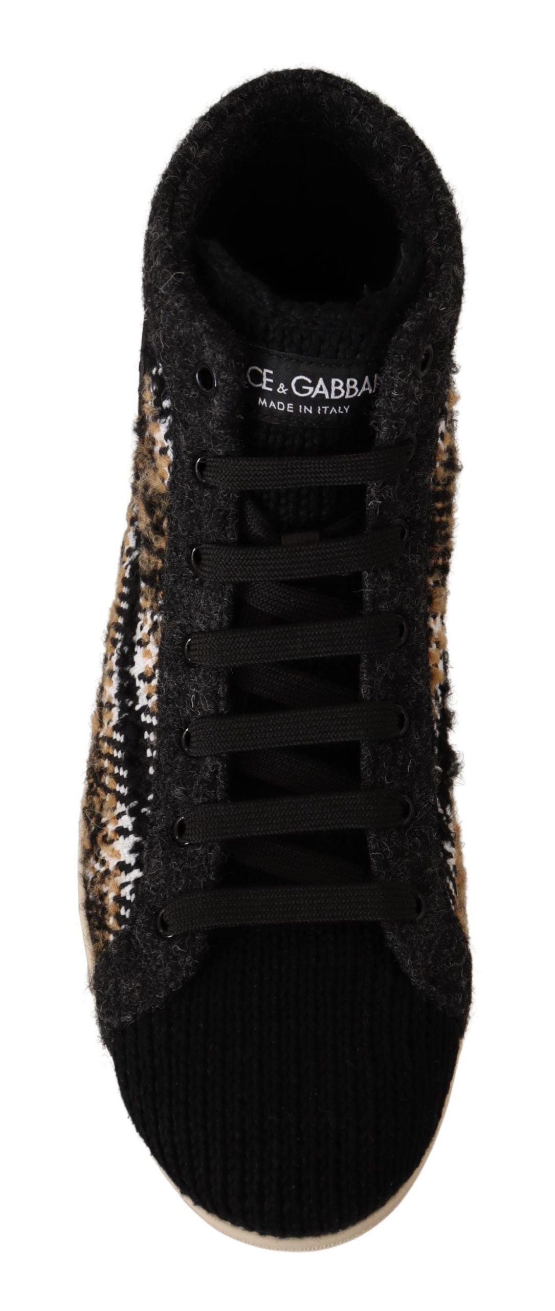 Dolce & Gabbana beige and brown wool and cotton high-top sneakers