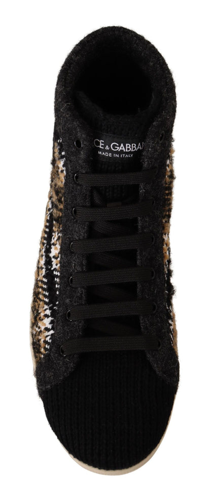 Dolce & Gabbana beige and brown wool and cotton high-top sneakers