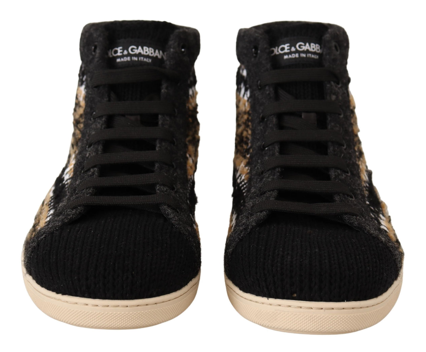 Dolce & Gabbana beige and brown wool and cotton high-top sneakers