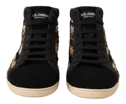 Dolce & Gabbana beige and brown wool and cotton high-top sneakers
