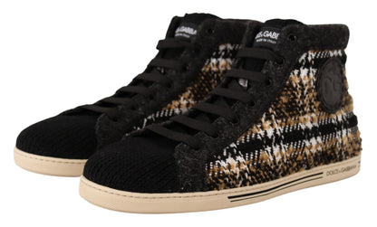 Dolce & Gabbana beige and brown wool and cotton high-top sneakers