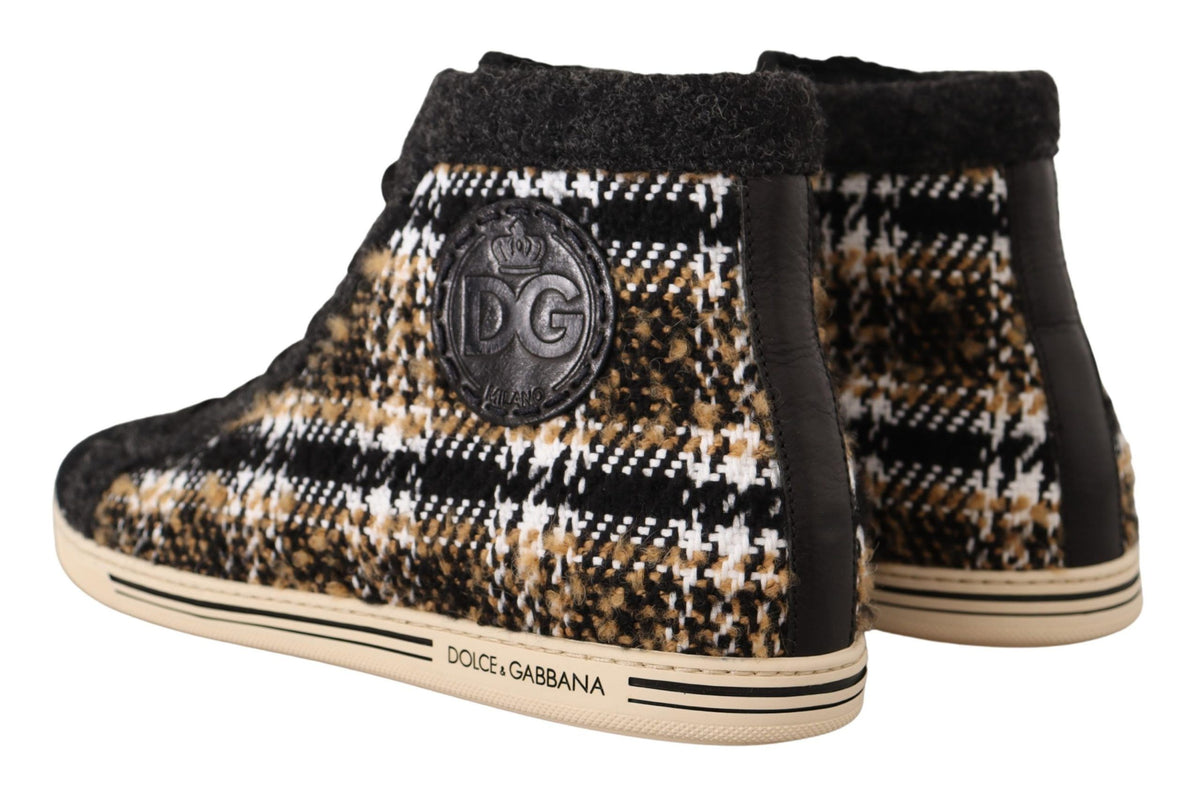 Dolce & Gabbana beige and brown wool and cotton high-top sneakers