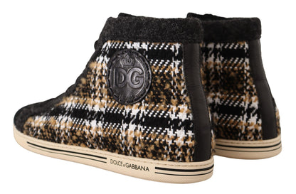 Dolce & Gabbana beige and brown wool and cotton high-top sneakers