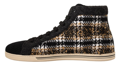 Dolce & Gabbana beige and brown wool and cotton high-top sneakers