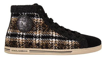 Dolce & Gabbana beige and brown wool and cotton high-top sneakers