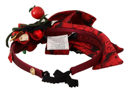 Diadema Dolce & Gabbana roja con lazo de cristales y bayas, diadema para el pelo
