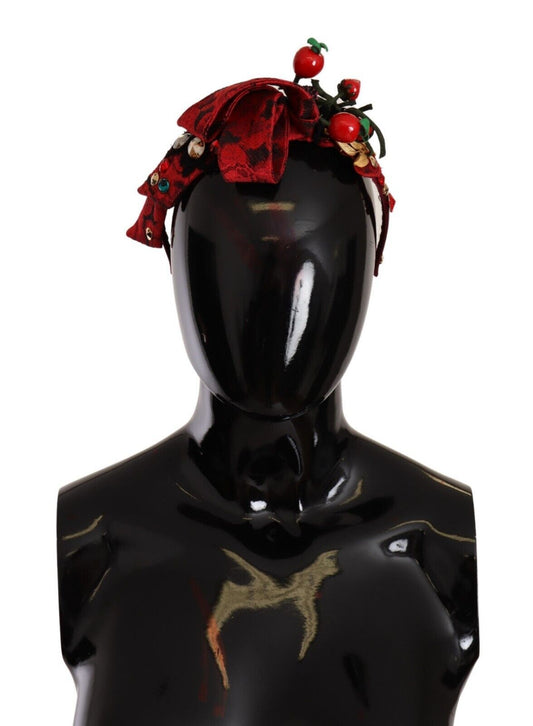 Diadema Dolce & Gabbana roja con lazo de cristales y bayas, diadema para el pelo