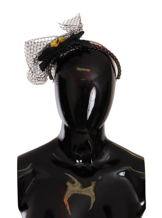 Diadema Dolce & Gabbana de malla negra con cristales y frutas plateadas