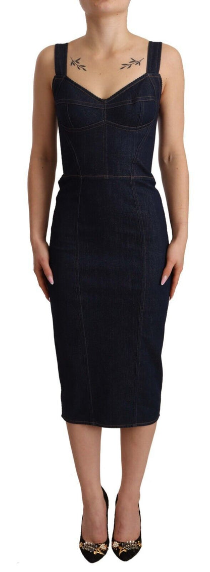Vestido Tubo Midi Dolce & Gabbana de Algodón Vaquero Azul Oscuro
