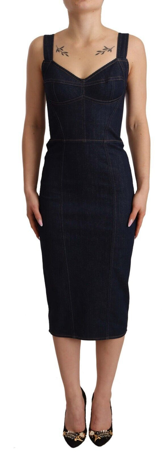 Vestido Tubo Midi Dolce & Gabbana de Algodón Vaquero Azul Oscuro