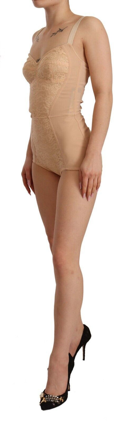 Dolce & Gabbana Body Ropa Interior de Nylon Beige con Encaje Floral