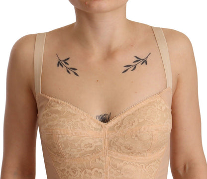 Dolce & Gabbana Body Ropa Interior de Nylon Beige con Encaje Floral