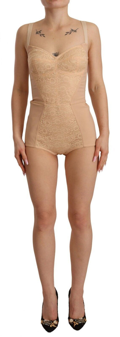 Dolce & Gabbana Body Ropa Interior de Nylon Beige con Encaje Floral