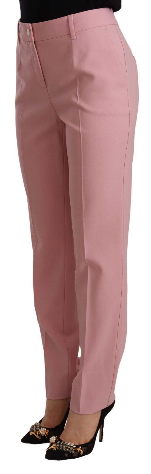 Pantalón de cintura alta elástico de lana rosa Dolce & Gabbana