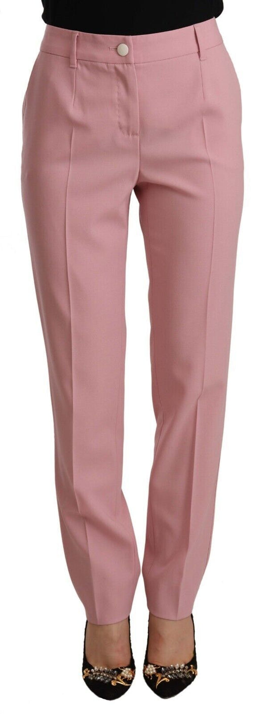 Pantalón de cintura alta elástico de lana rosa Dolce & Gabbana