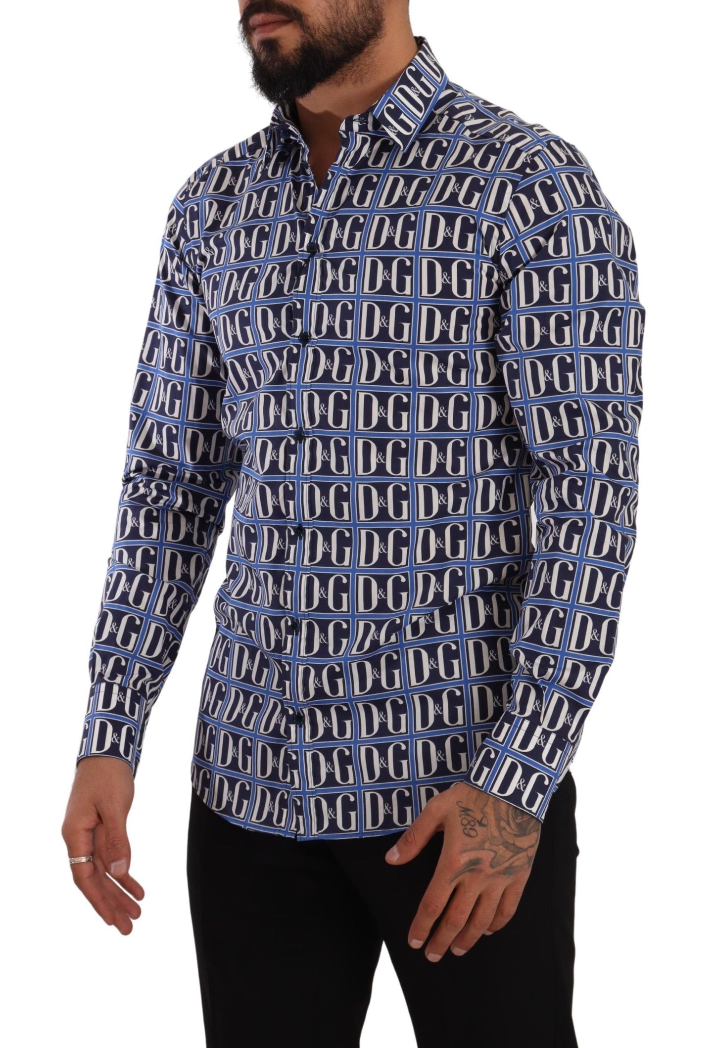 Camisa de algodón ajustada con logotipo en azul de Dolce & Gabbana