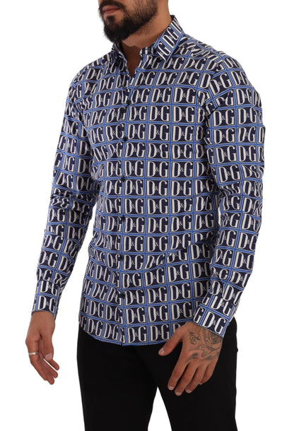 Camisa de algodón ajustada con logotipo en azul de Dolce & Gabbana