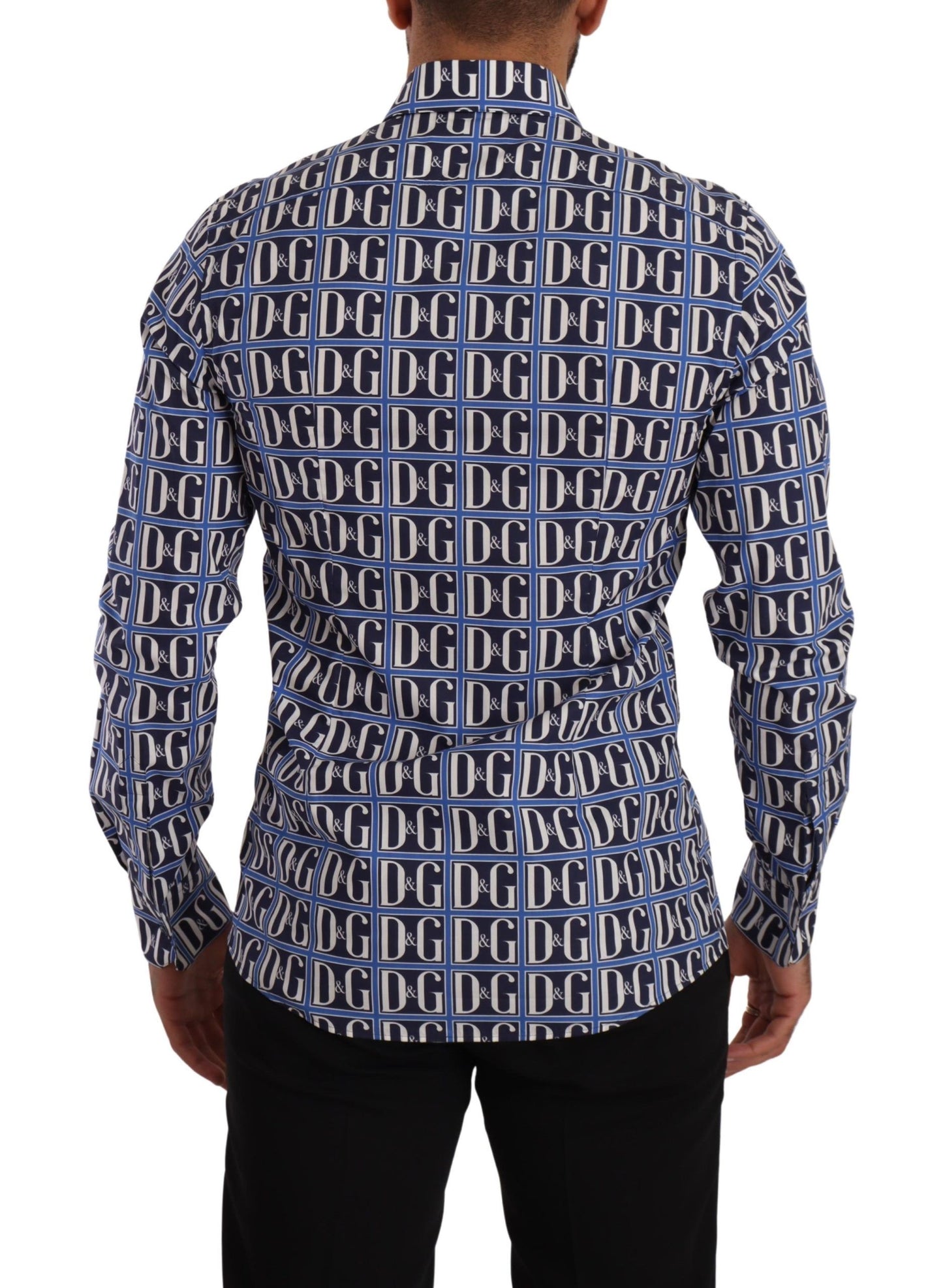 Camisa de algodón ajustada con logotipo en azul de Dolce & Gabbana