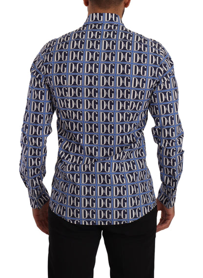 Camisa de algodón ajustada con logotipo en azul de Dolce & Gabbana
