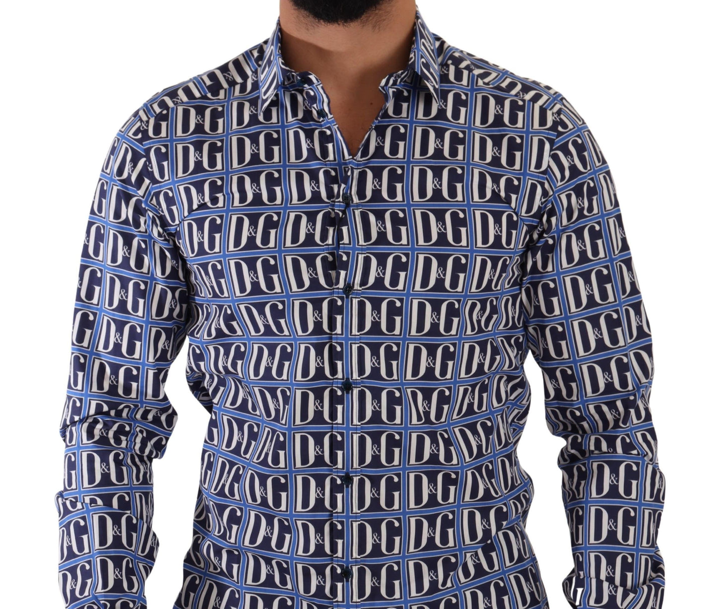 Camisa de algodón ajustada con logotipo en azul de Dolce & Gabbana