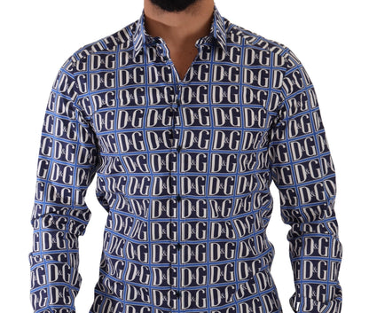 Camisa de algodón ajustada con logotipo en azul de Dolce & Gabbana