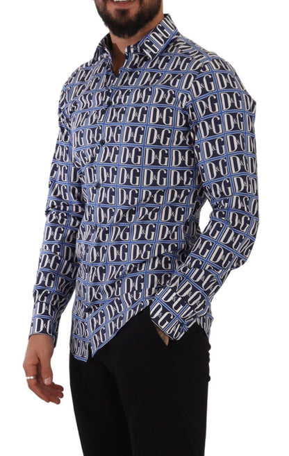 Camisa de algodón ajustada con logotipo en azul de Dolce & Gabbana