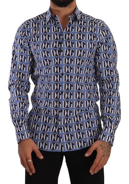 Camisa de algodón ajustada con logotipo en azul de Dolce & Gabbana