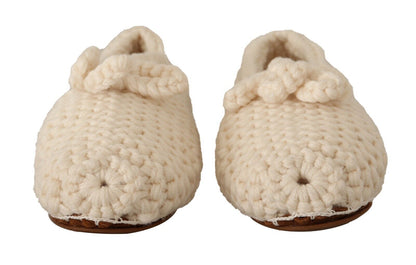 Zapatillas bailarinas sin cordones Dolce & Gabbana de punto de lana blancas