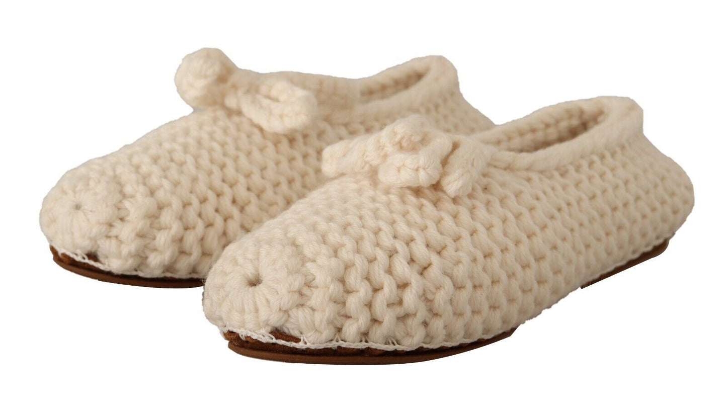 Zapatillas bailarinas sin cordones Dolce & Gabbana de punto de lana blancas