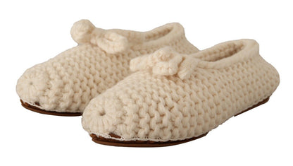Zapatillas bailarinas sin cordones Dolce & Gabbana de punto de lana blancas