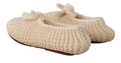 Zapatillas bailarinas sin cordones Dolce & Gabbana de punto de lana blancas