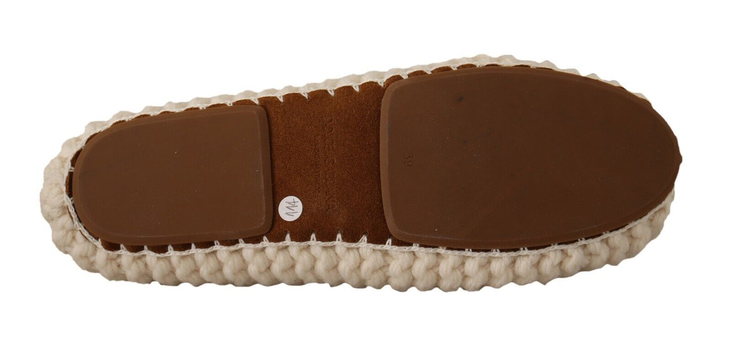 Zapatillas bailarinas sin cordones Dolce & Gabbana de punto de lana blancas
