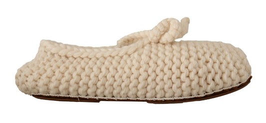 Zapatillas bailarinas sin cordones Dolce & Gabbana de punto de lana blancas