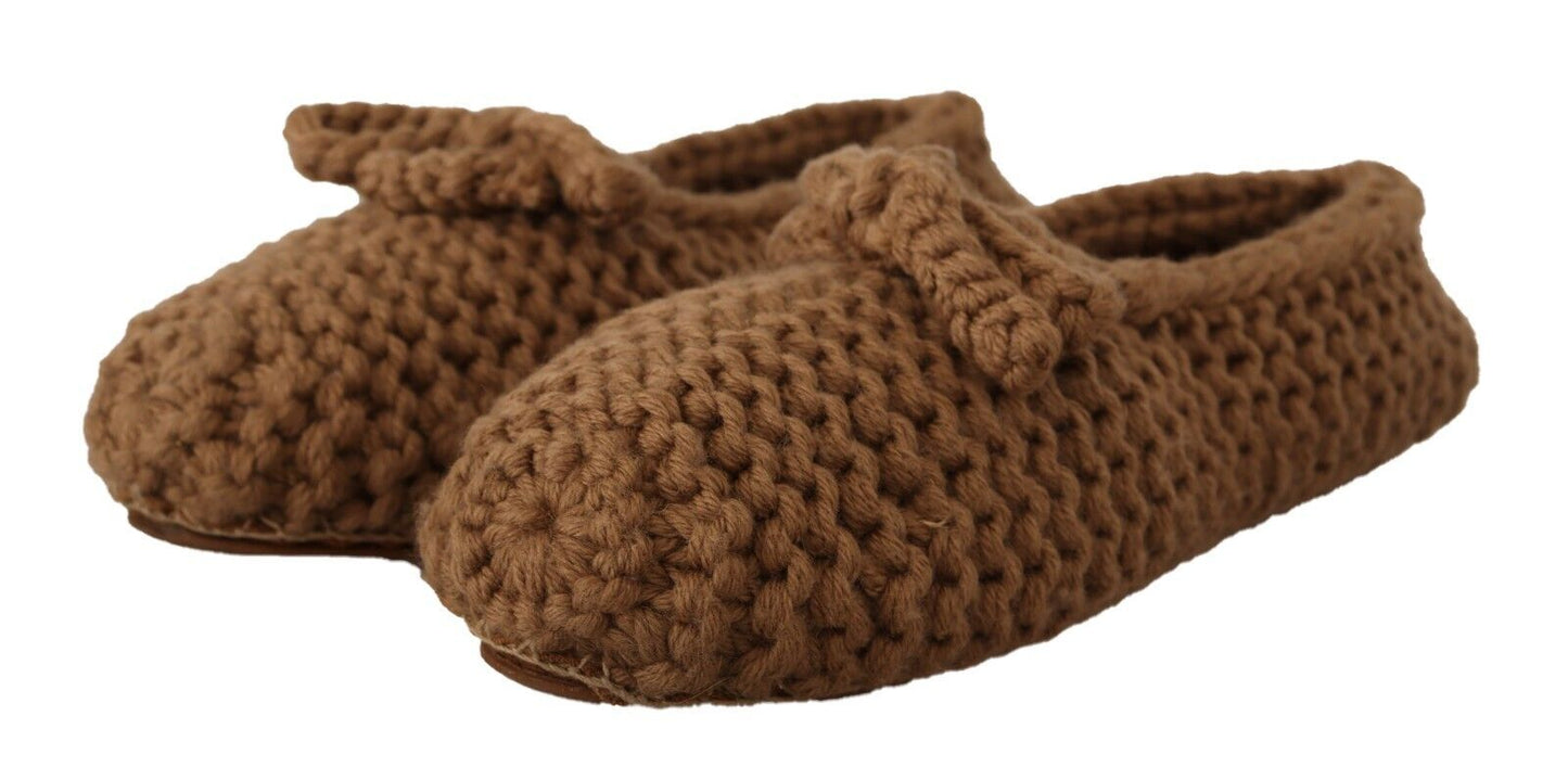Zapatos Planos Bailarinas sin Cordones Dolce & Gabbana Marrones de Lana Tejida