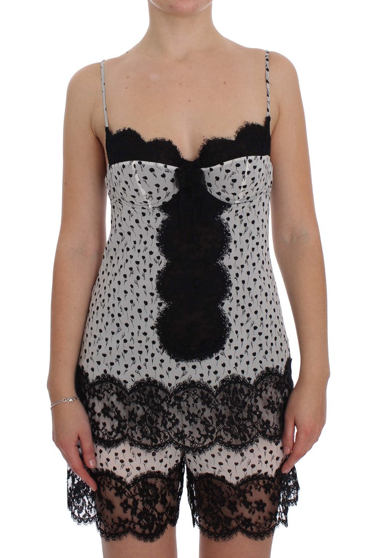 Top de lencería babydoll de seda negra con encaje de Dolce & Gabbana