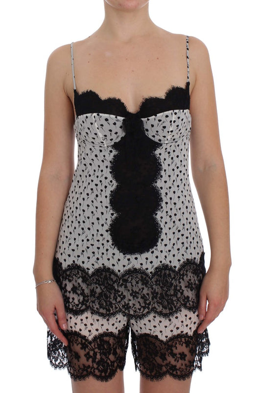 Top de lencería babydoll de seda negra con encaje de Dolce & Gabbana