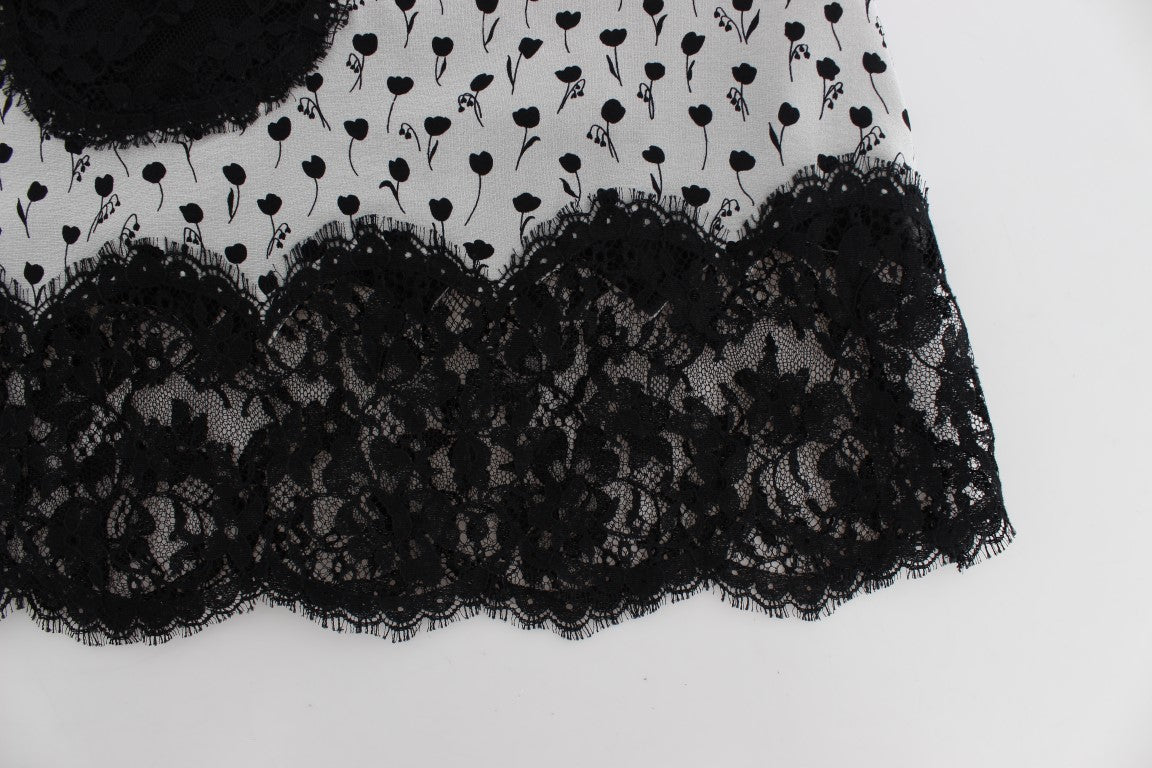 Top de lencería babydoll de seda negra con encaje de Dolce & Gabbana