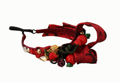 Diadema para el pelo Dolce & Gabbana Cherry de seda con lazo de cristal y logotipo