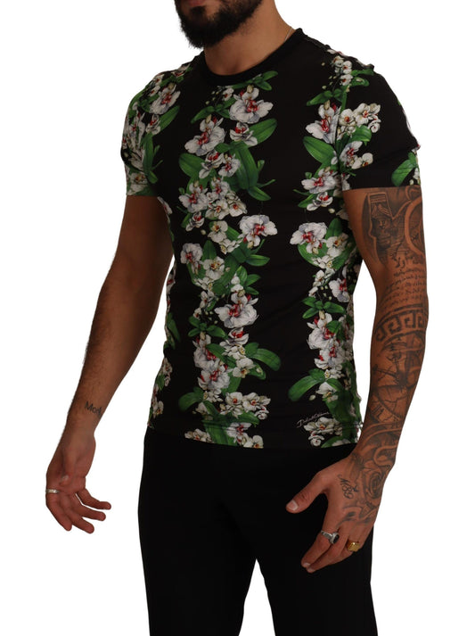 Camiseta de cuello redondo con estampado floral negra de Dolce & Gabbana