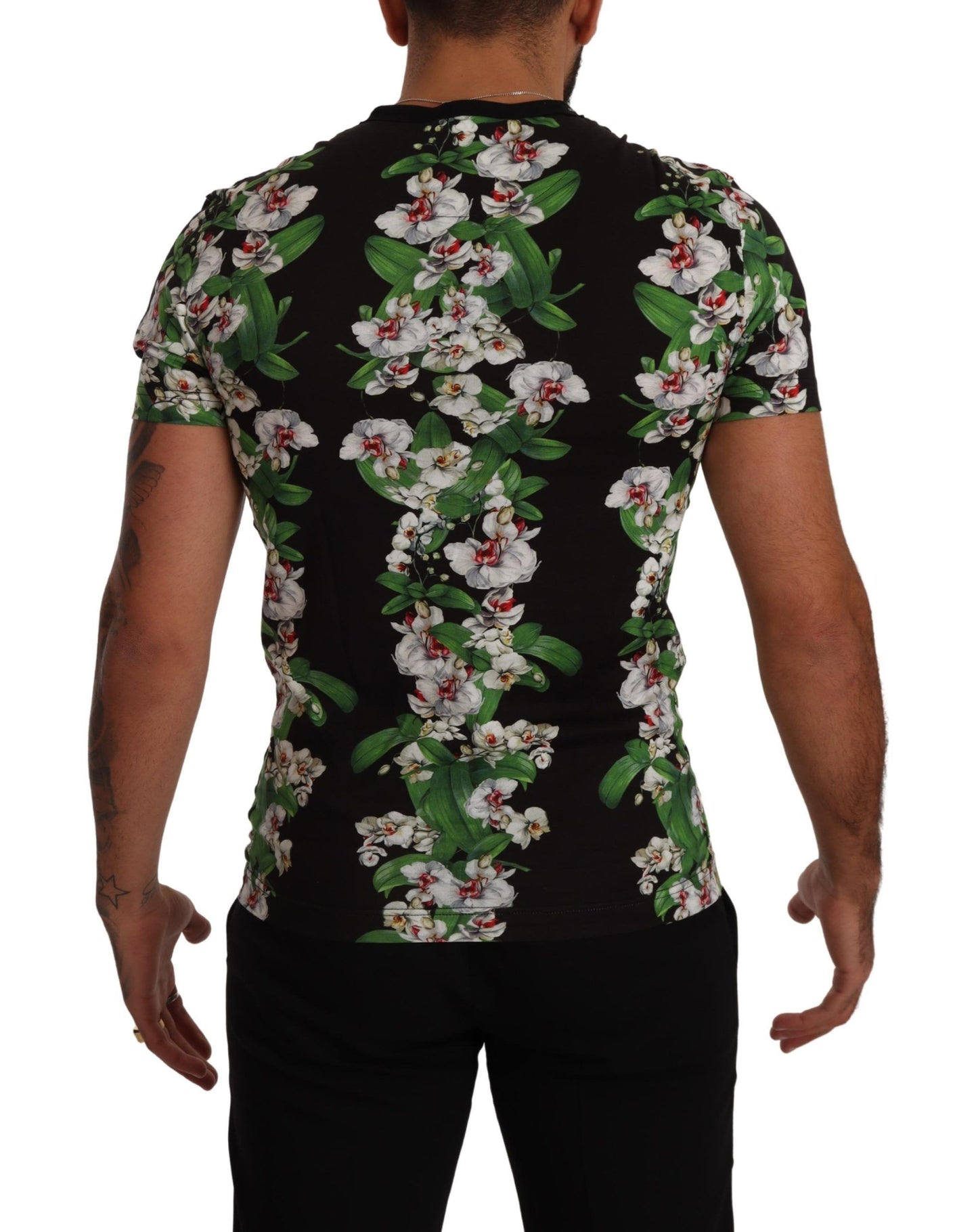 Camiseta de cuello redondo con estampado floral negra de Dolce & Gabbana