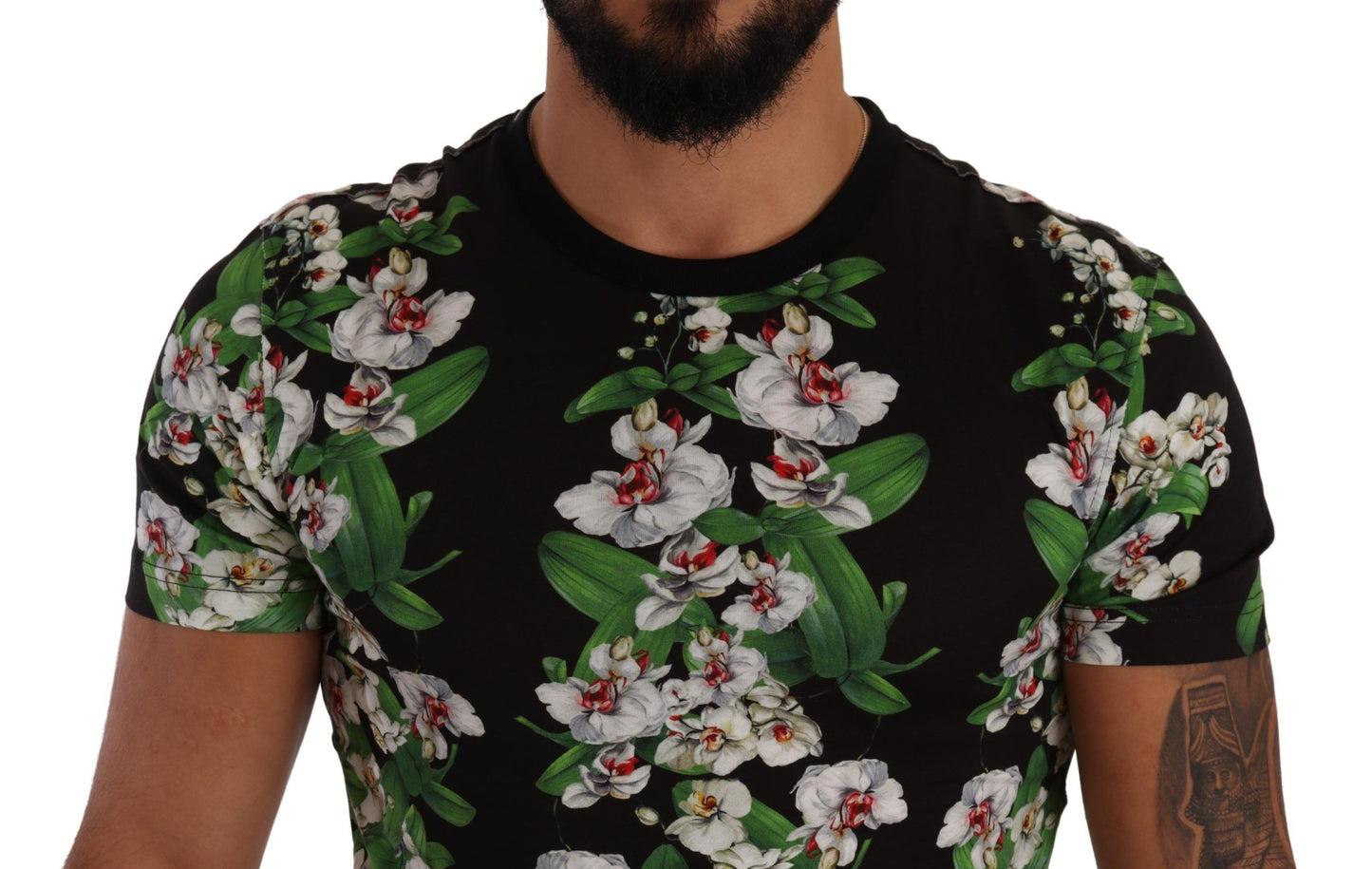 Camiseta de cuello redondo con estampado floral negra de Dolce & Gabbana