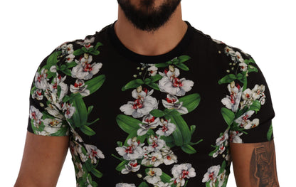 Camiseta de cuello redondo con estampado floral negra de Dolce & Gabbana