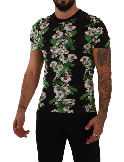 Camiseta de cuello redondo con estampado floral negra de Dolce & Gabbana