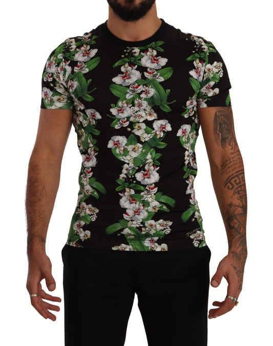 Camiseta de cuello redondo con estampado floral negra de Dolce & Gabbana