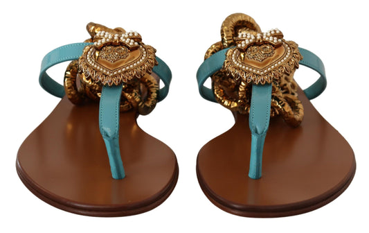 Sandalias planas Devotion de piel azul de Dolce & Gabbana