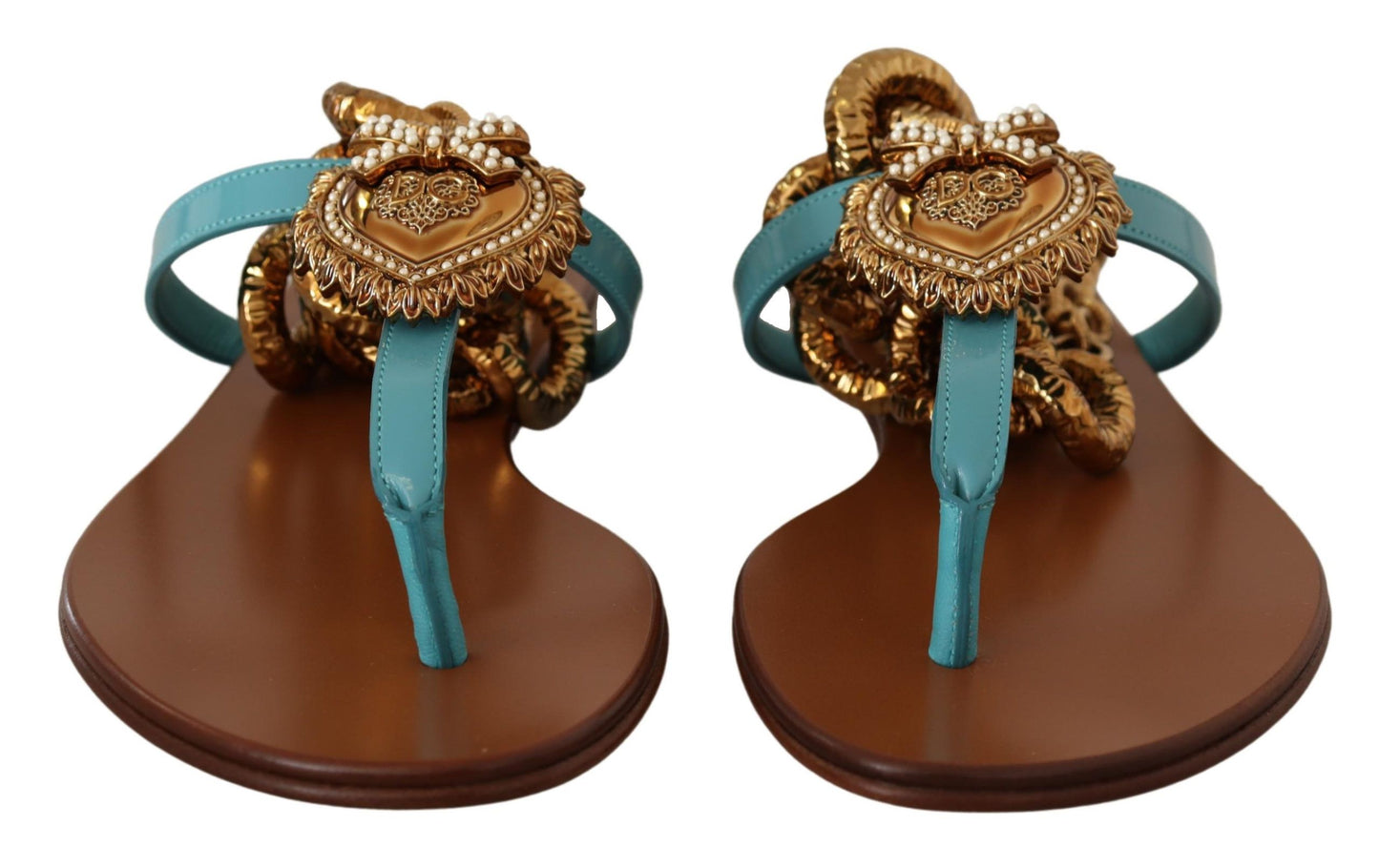 Sandalias planas Devotion de piel azul de Dolce & Gabbana