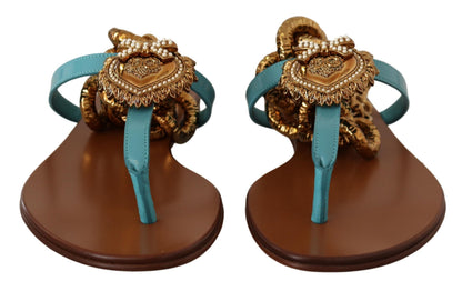 Sandalias planas Devotion de piel azul de Dolce & Gabbana